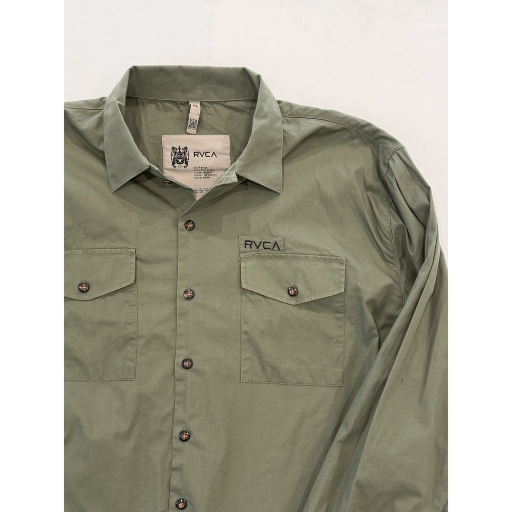 RVCA Douglas Long Sleeve Shirt Mens 2XL Forest Green Woven Button Up Casual Long